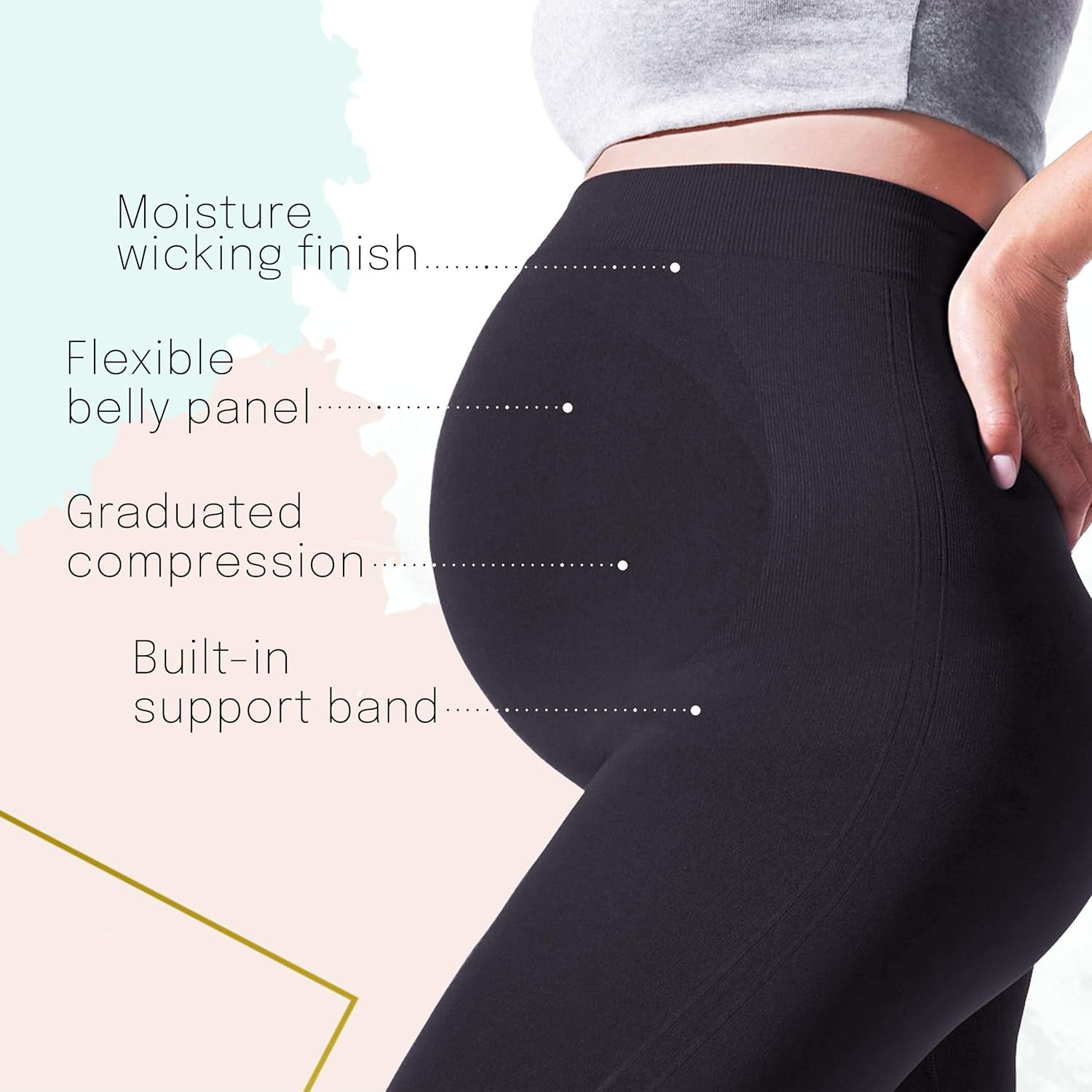 Maternity Shorts Maternity Leggings over the Belly Pregnancy Biker Shorts Maternity Pants with Extra Back Support (Black Leggings, Small)