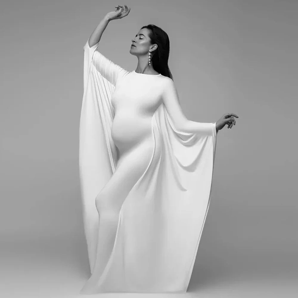 Women Pregnancy Photoshoot Maxi Gown Elegant Batwing Sleeve Bodycon Long Maternity Dress for Photography