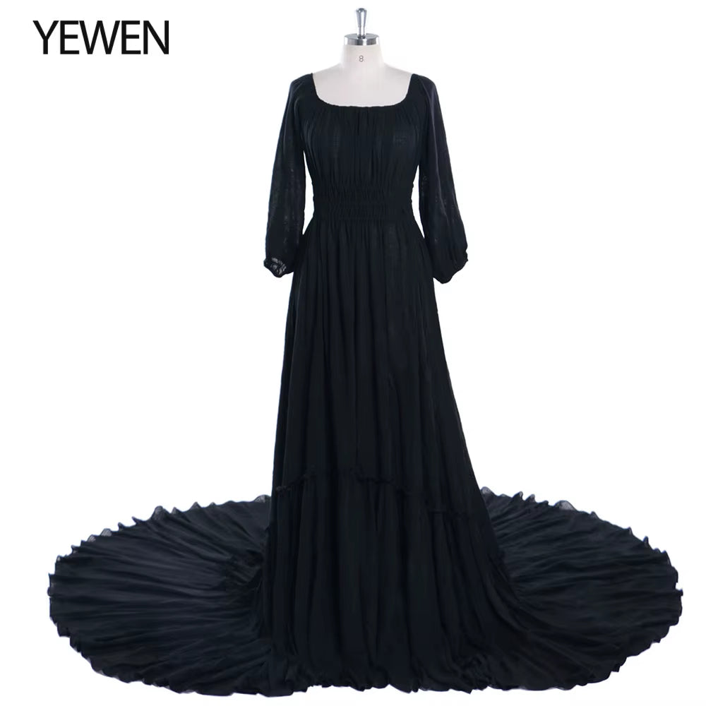 Off Shoulder Long Sleeves Cotton Maxi Maternity Dresses for Photoshoot High Slit Baby Shower Gown for Pregnant Woman YEWEN 2021