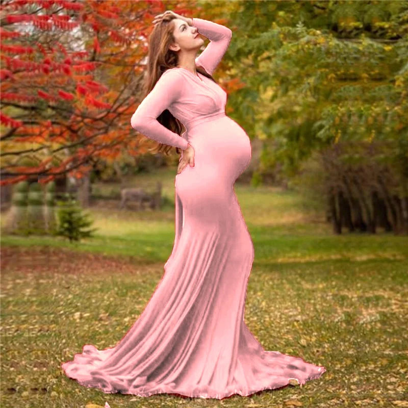 Elegant Lace Maxi Maternity Gown for Stunning Pregnancy Photos - Long Sleeve Dress for Expecting Moms