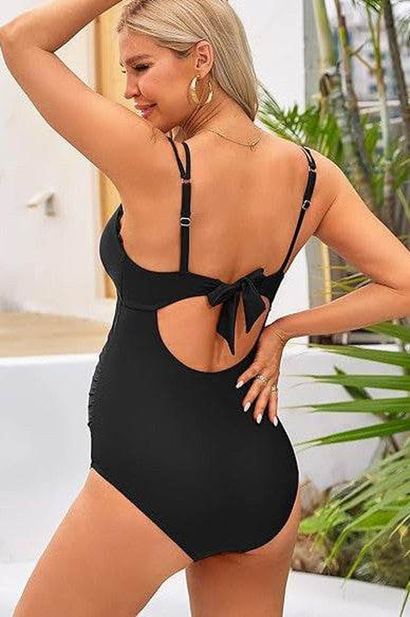 Stylish Ruch Scallop V Neck Maternity One Piece Swimsuit