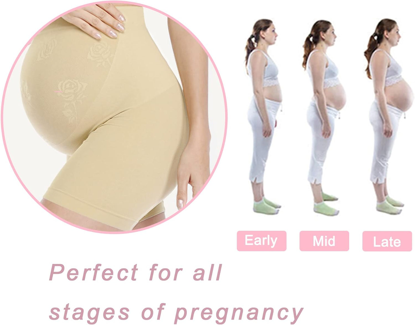 Women'S Maternity Shapewear Seamless Pregnancy Underwear Belly Support High Waist Mid-Thigh Panties Shorts