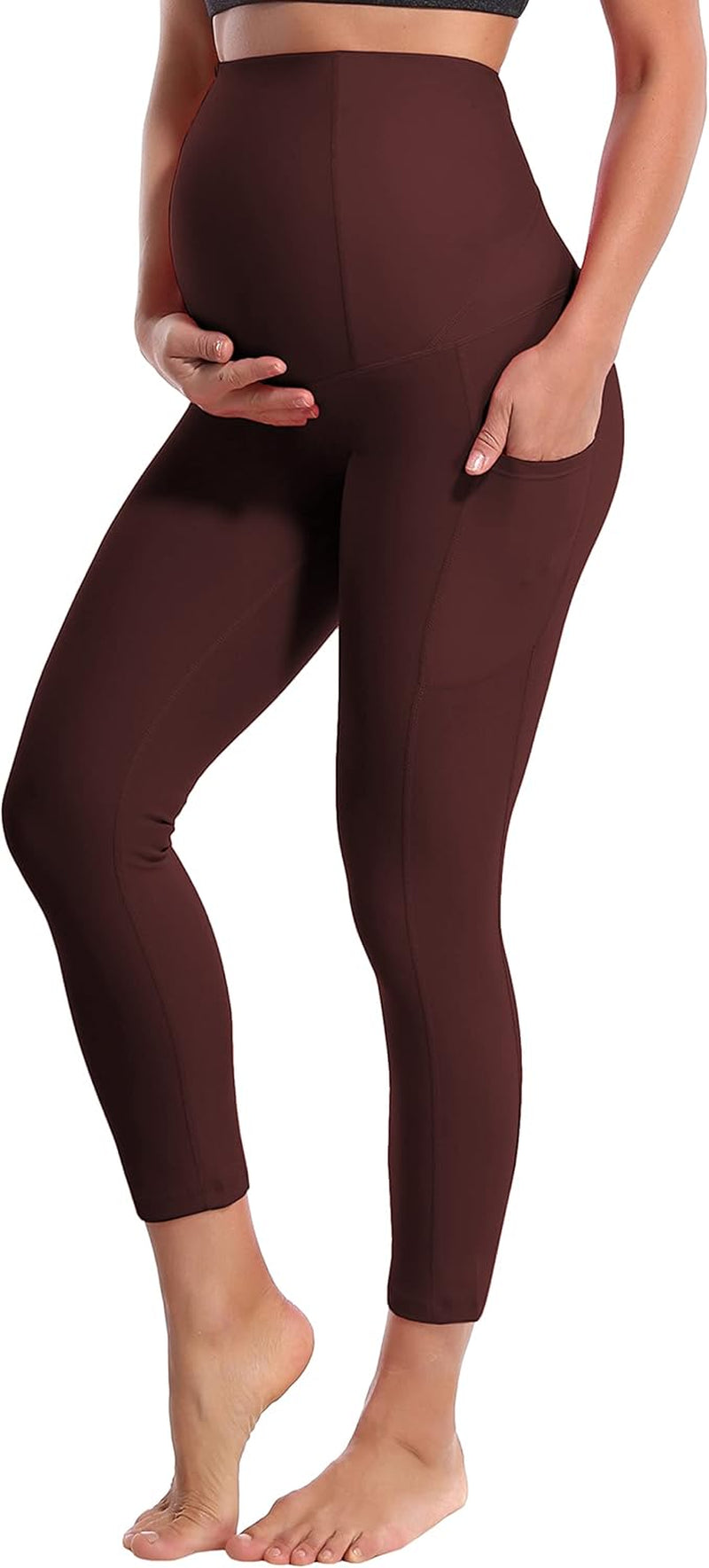 Maternity Yoga Leggings - Over the Belly Soft Stretchy Capris with Pockets for Comfortable Pregnancy Workouts (22"/26")