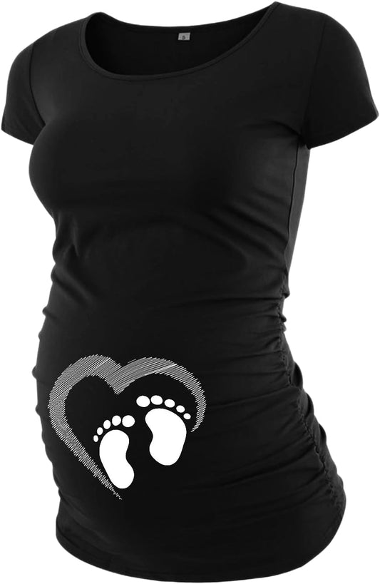 Chic Short Sleeve Maternity Shirts for Expecting Moms - Casual Graphic Pregnancy Announcement Tees with Ruched Sides