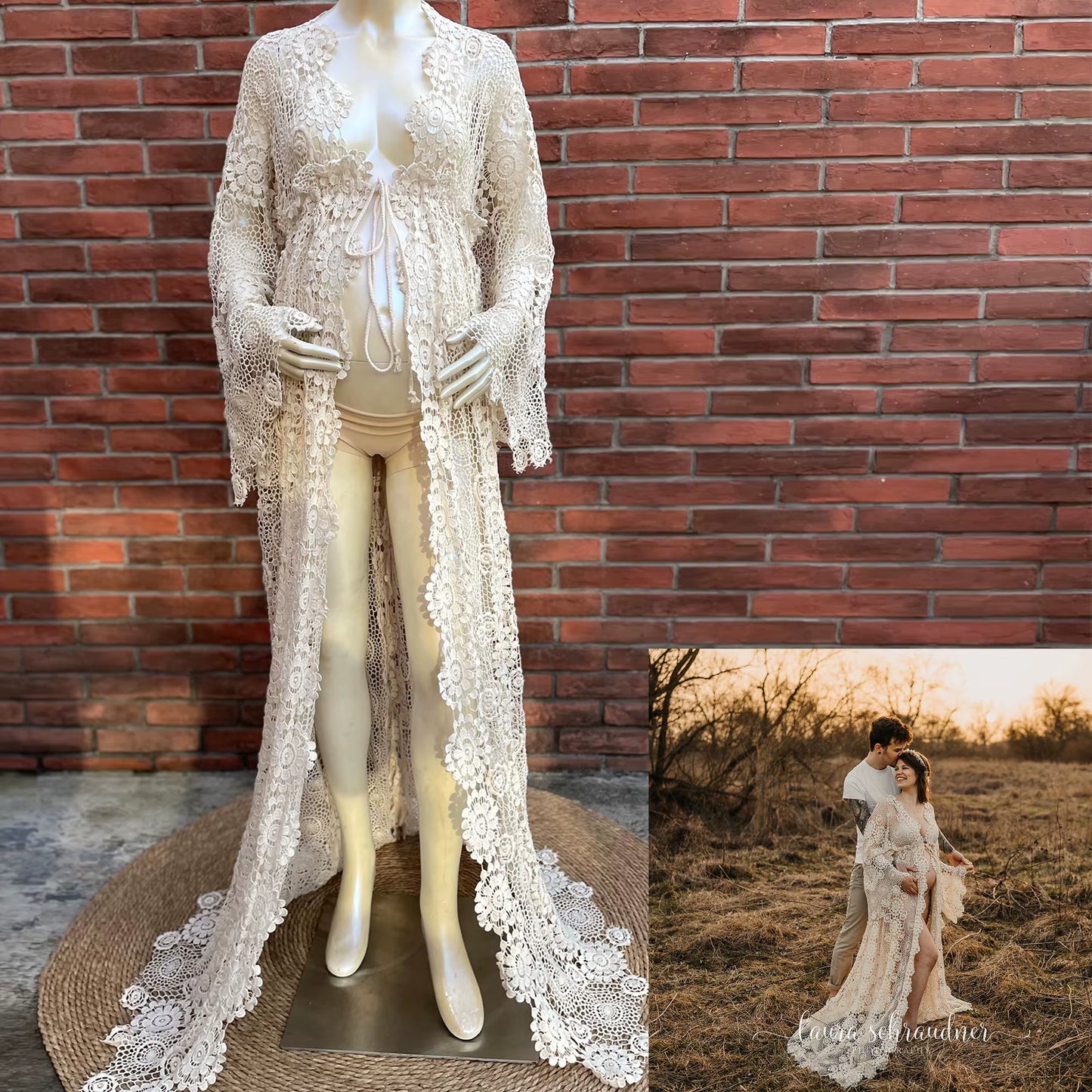 Long Train Maternity Photo Shoot Maxi Gown Dress Evening Party Costume Boho Beige Dresses for Pregnant Woman Props