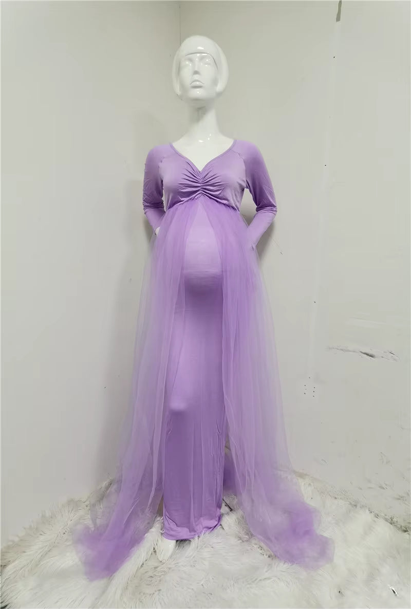 Pink Maternity Dresses Photography Props Shoulderless Pregnancy Long Dress for Pregnant Women Maxi Gown Baby Showers Photo Shoot