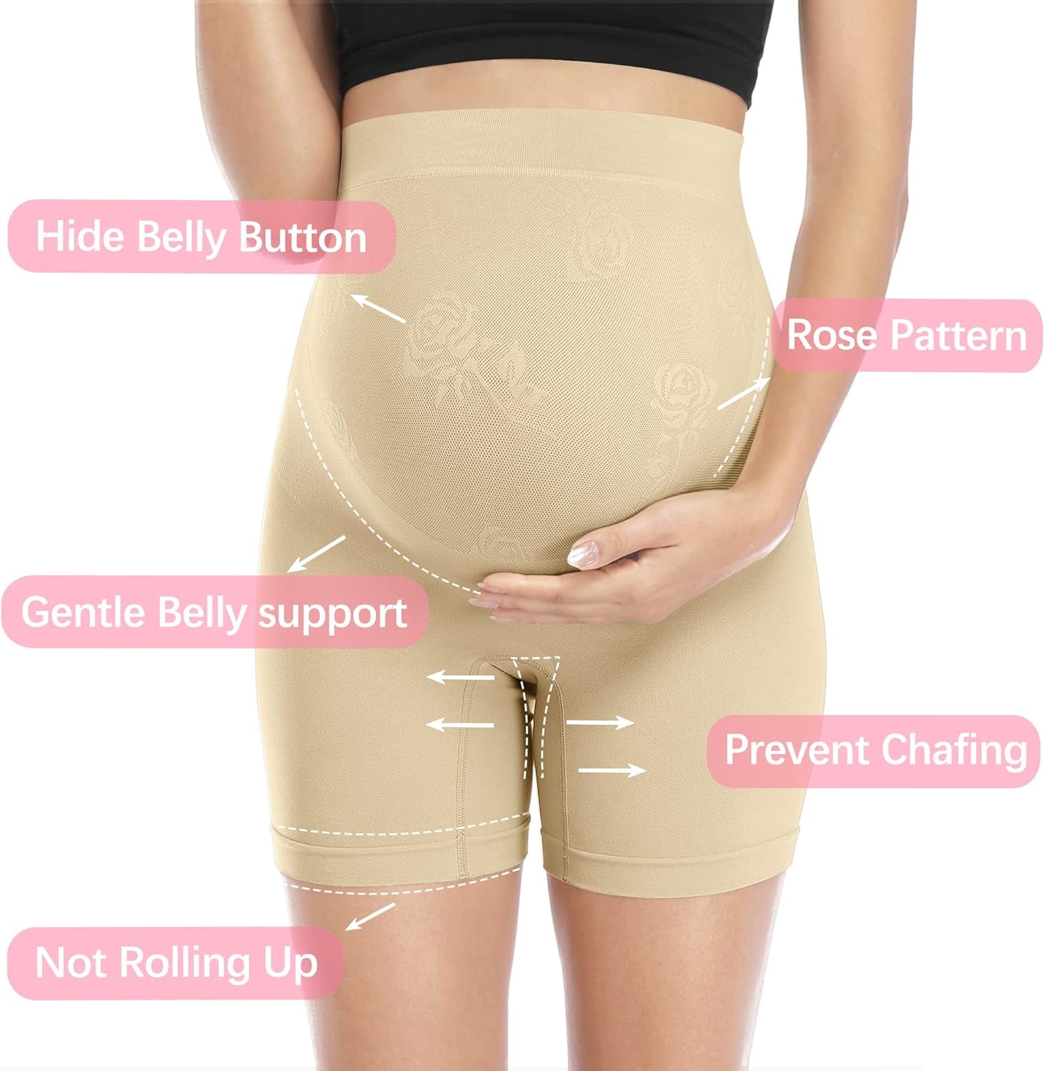 Women'S Maternity Shapewear Seamless Pregnancy Underwear Belly Support High Waist Mid-Thigh Panties Shorts