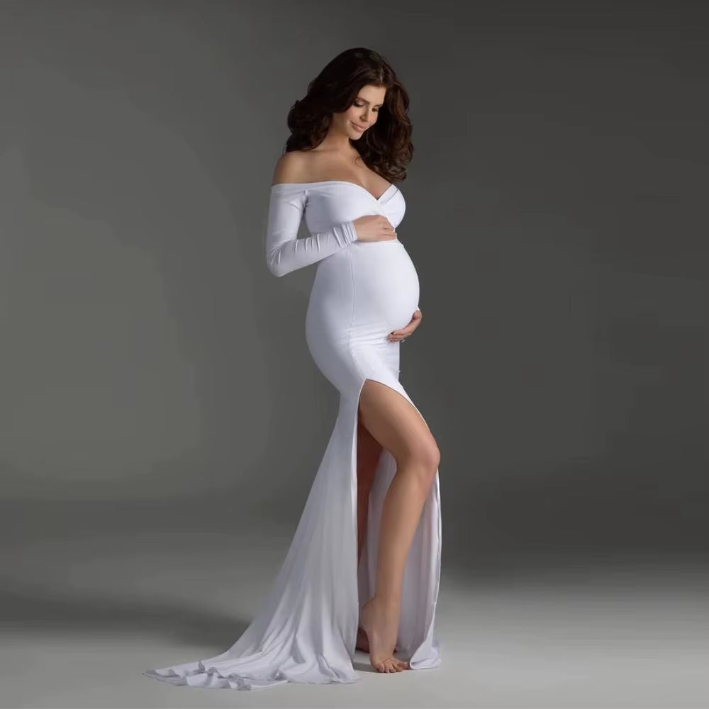 Sexy Shoulderless Maternity Dresses for Photoshoot Maxi Gown Baby Shower Women Pregnant Photography Clothes Long Pregnancy Dress