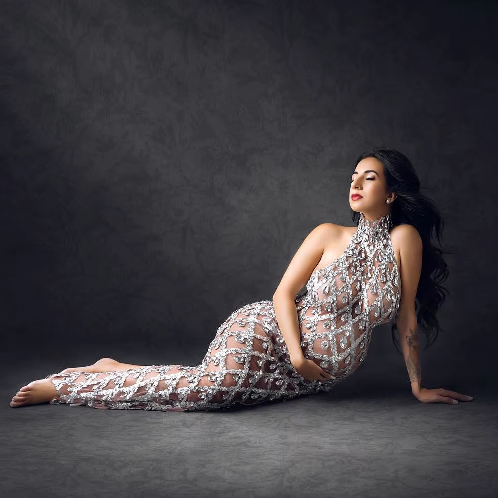 Glamorous Rhinestone Maternity Dress - Perfect for Stunning Photo Shoots!