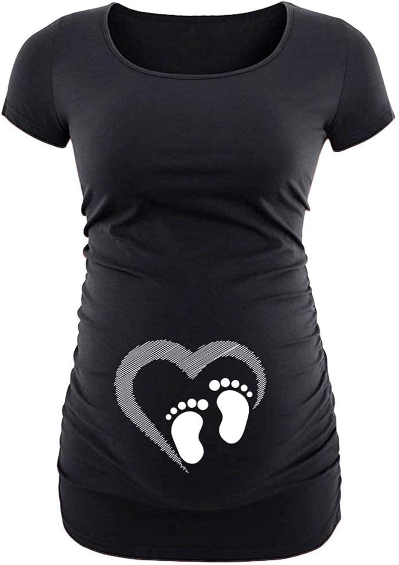 Chic Short Sleeve Maternity Shirts for Expecting Moms - Casual Graphic Pregnancy Announcement Tees with Ruched Sides