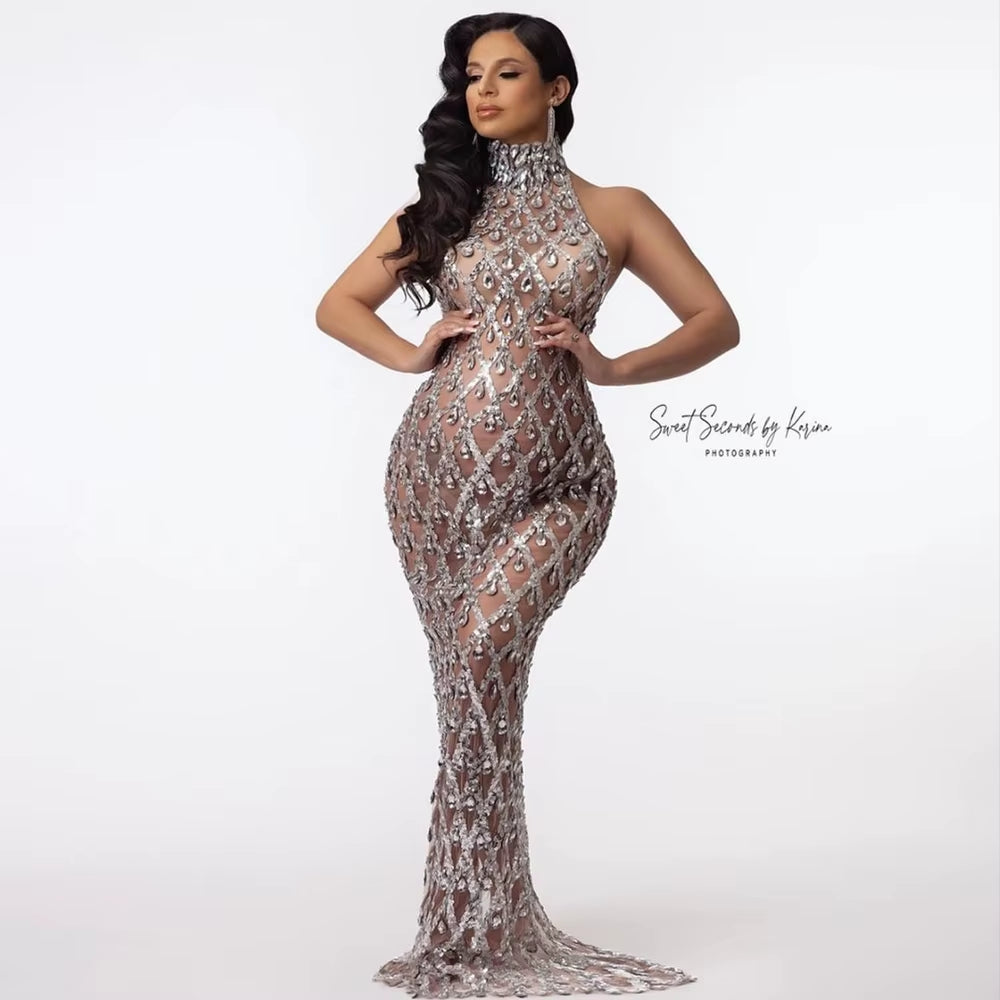 Glamorous Rhinestone Maternity Dress - Perfect for Stunning Photo Shoots!