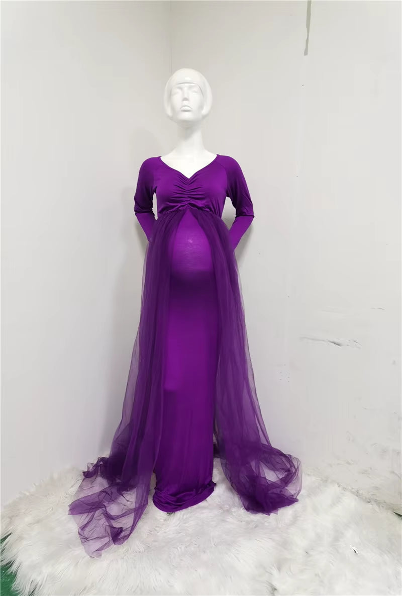 Pink Maternity Dresses Photography Props Shoulderless Pregnancy Long Dress for Pregnant Women Maxi Gown Baby Showers Photo Shoot