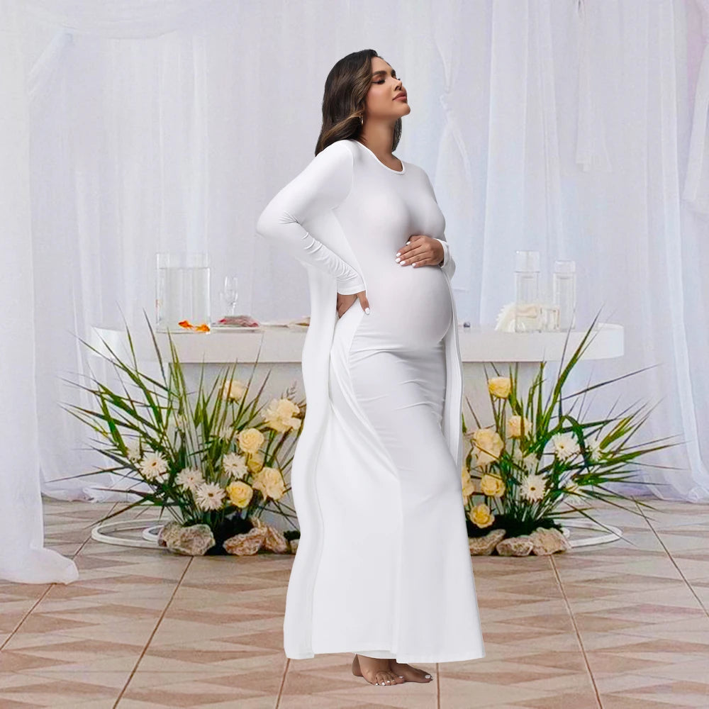 Women Pregnancy Photoshoot Maxi Gown Elegant Batwing Sleeve Bodycon Long Maternity Dress for Photography