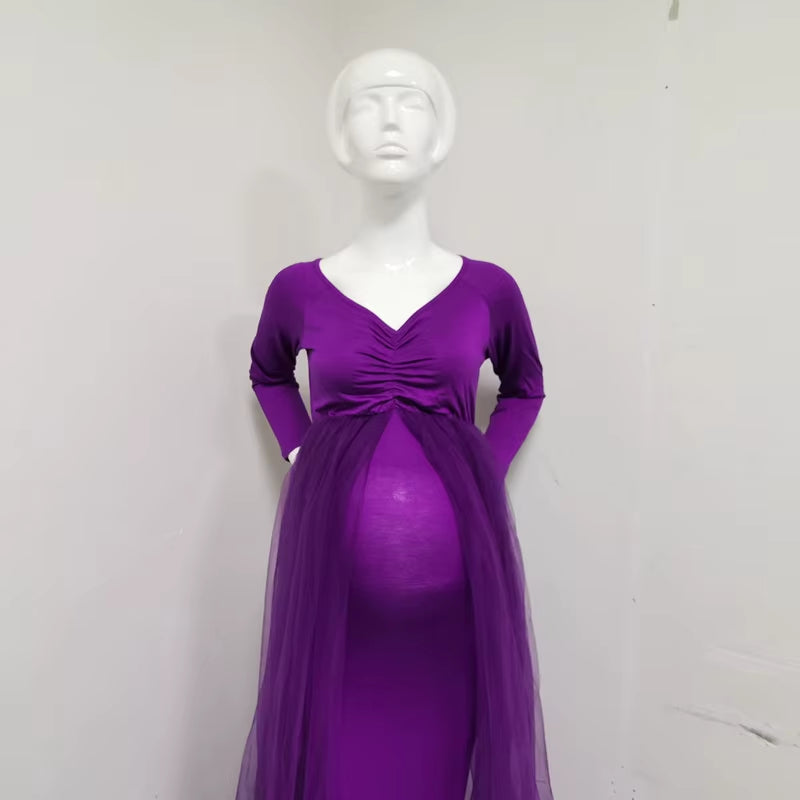 Pink Maternity Dresses Photography Props Shoulderless Pregnancy Long Dress for Pregnant Women Maxi Gown Baby Showers Photo Shoot