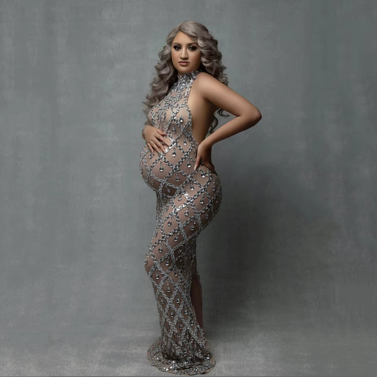 Glamorous Rhinestone Maternity Dress - Perfect for Stunning Photo Shoots!