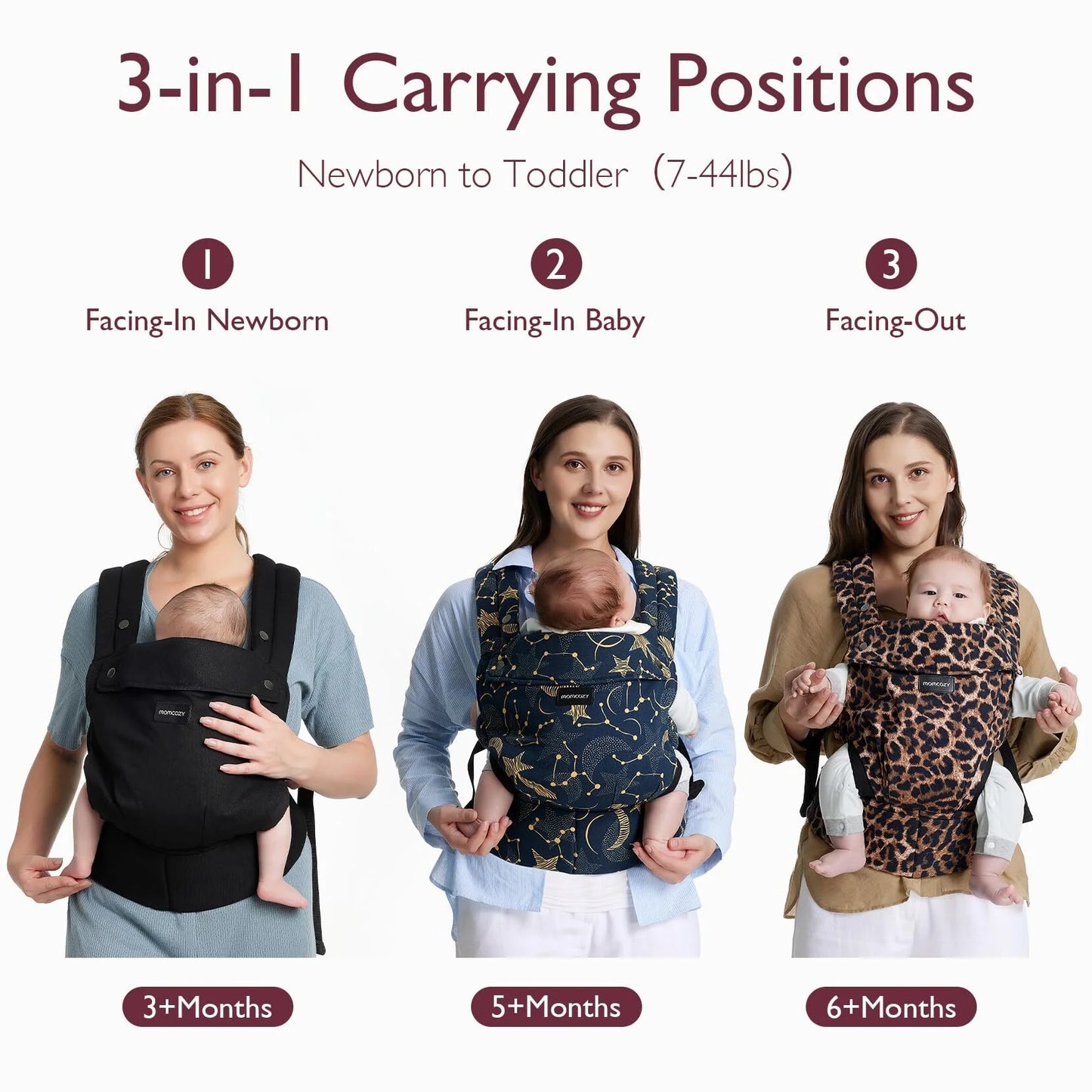 Baby Carrier for Infant to Toddler, Ergonomic, Comfortable and Lightweight, Suitable for Babies 7-44 Lbs, Easy to Wear, Hands Free, Enhanced Lumbar Support