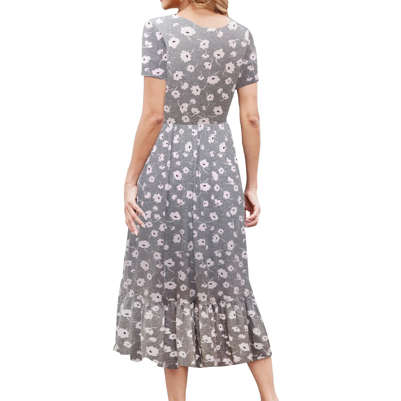 Chic Short Sleeve Maternity Dress - Pleated Flowing Beach Style for Expecting Moms