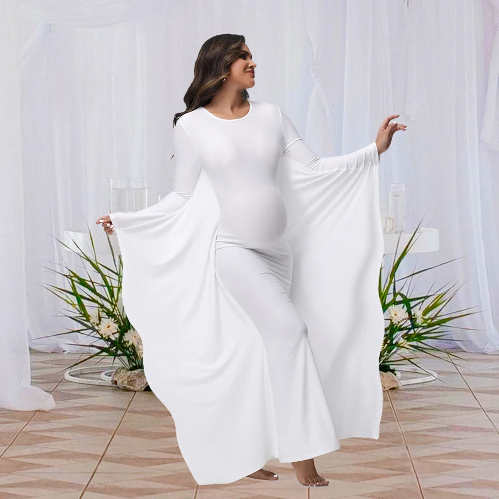 Women Pregnancy Photoshoot Maxi Gown Elegant Batwing Sleeve Bodycon Long Maternity Dress for Photography