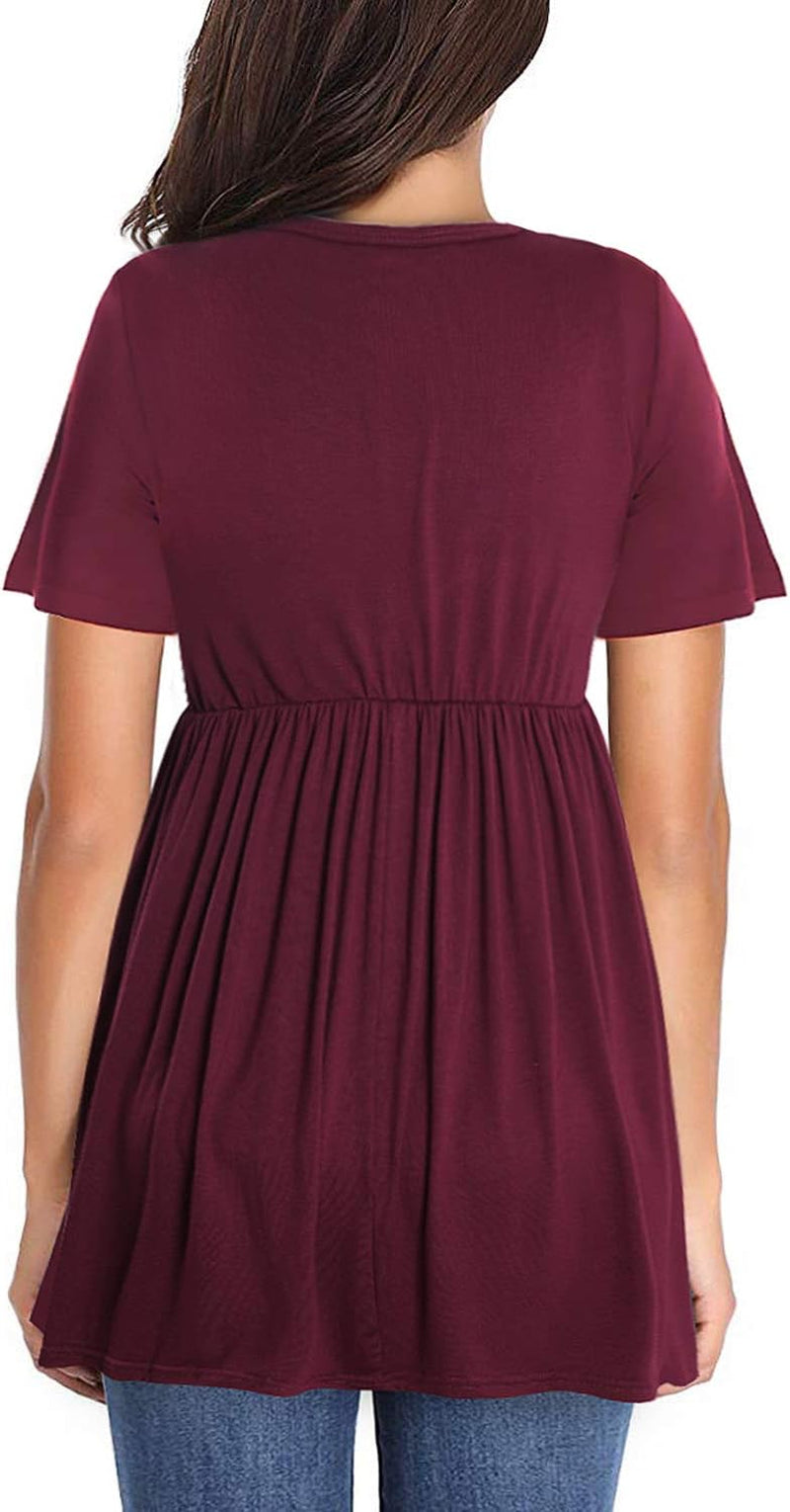Womens Flattering Maternity Tops Comfy Short Sleeve Pleated Pregnancy Shirt