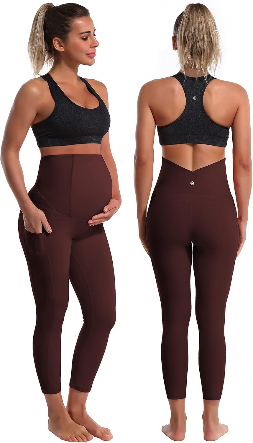 Maternity Yoga Leggings - Over the Belly Soft Stretchy Capris with Pockets for Comfortable Pregnancy Workouts (22"/26")