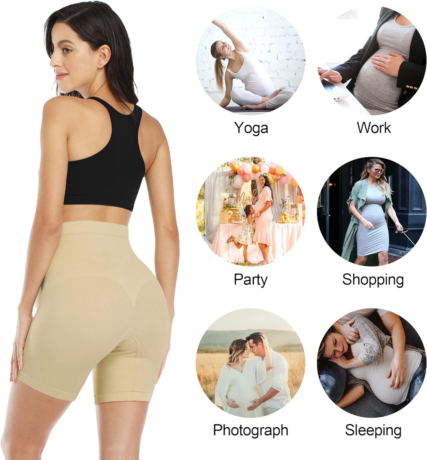 Women'S Maternity Shapewear Seamless Pregnancy Underwear Belly Support High Waist Mid-Thigh Panties Shorts