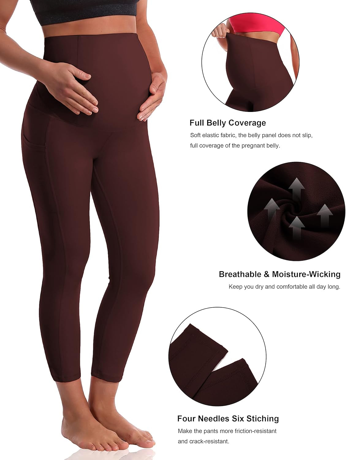 Maternity Yoga Leggings - Over the Belly Soft Stretchy Capris with Pockets for Comfortable Pregnancy Workouts (22"/26")
