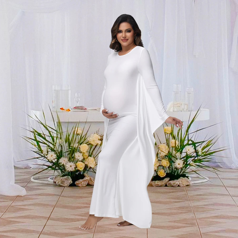 Women Pregnancy Photoshoot Maxi Gown Elegant Batwing Sleeve Bodycon Long Maternity Dress for Photography