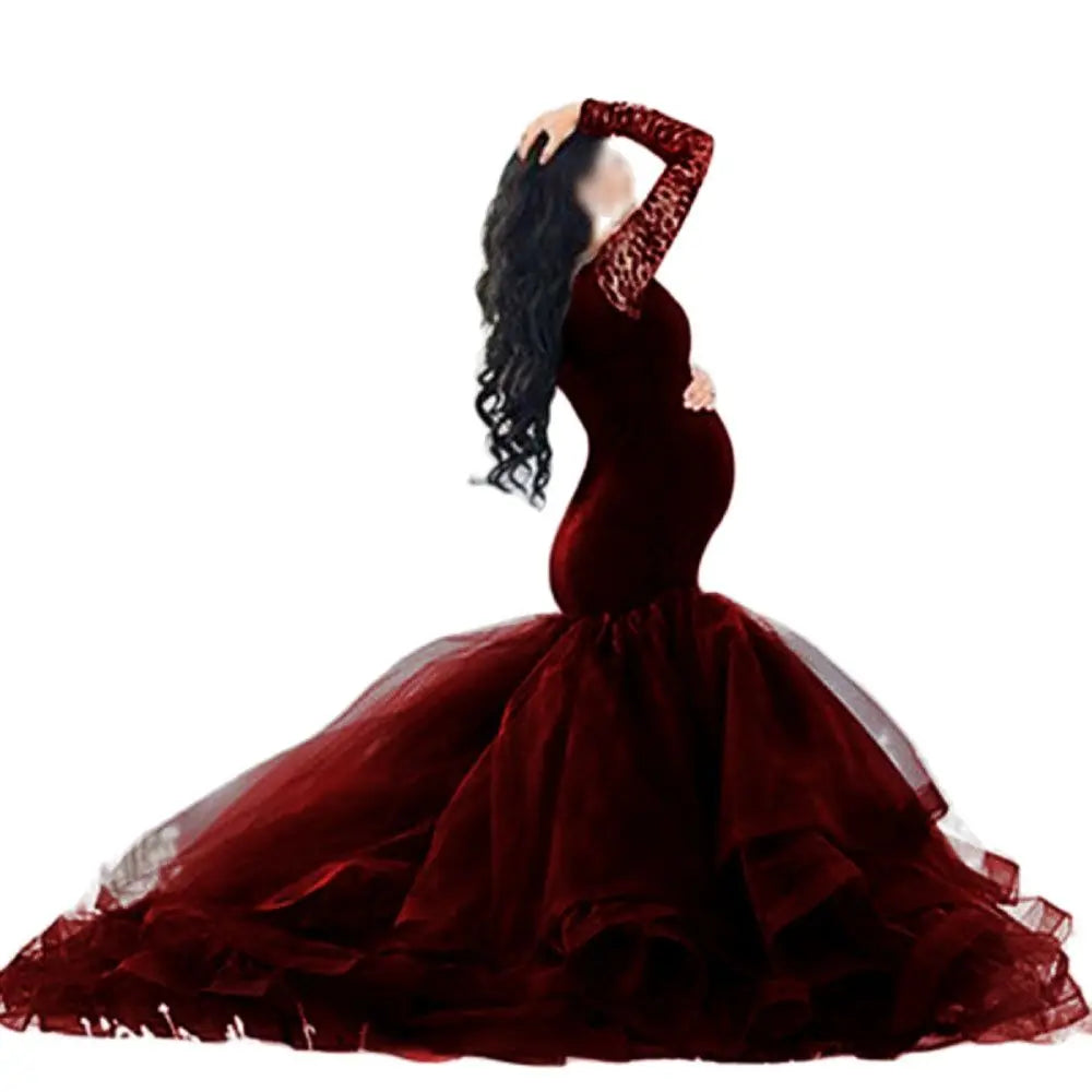 Elegant Lace Maxi Maternity Gown for Stunning Pregnancy Photos - Long Sleeve Dress for Expecting Moms
