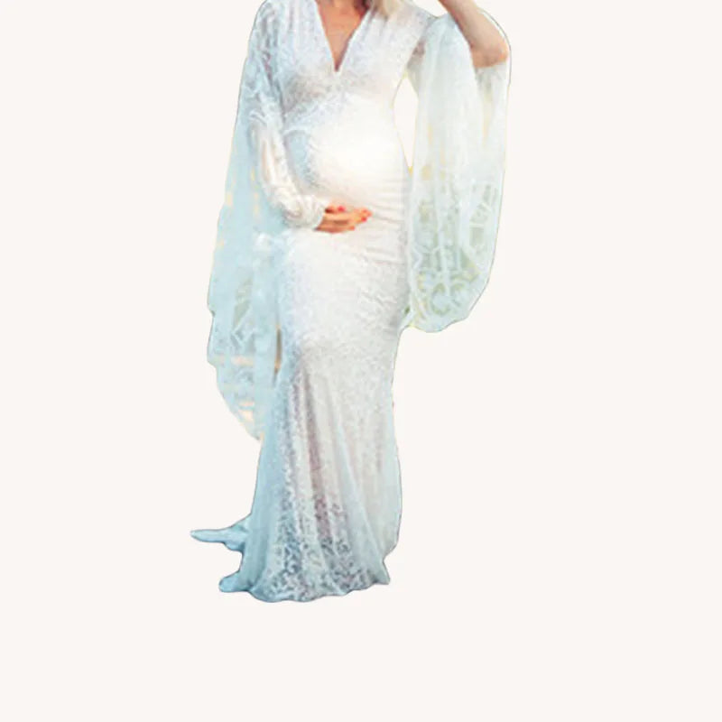 Elegant Lace Maxi Maternity Gown for Stunning Pregnancy Photos - Long Sleeve Dress for Expecting Moms