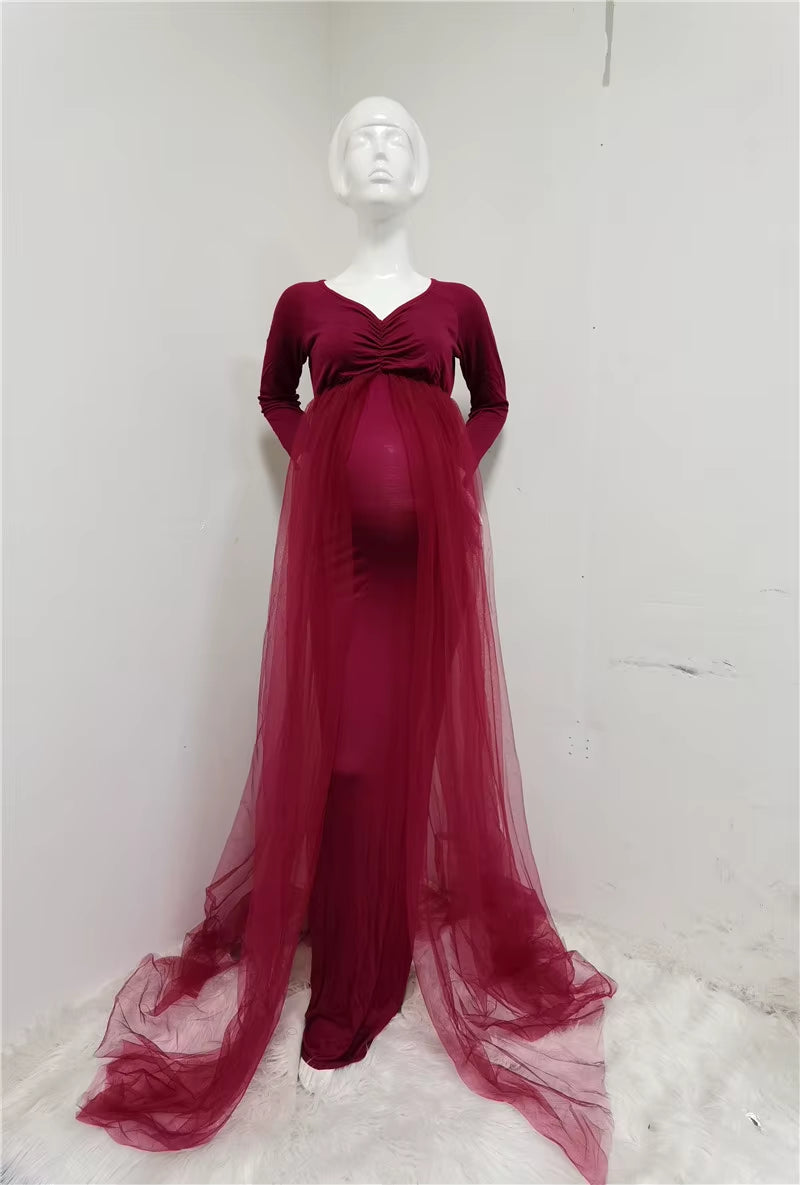 Pink Maternity Dresses Photography Props Shoulderless Pregnancy Long Dress for Pregnant Women Maxi Gown Baby Showers Photo Shoot
