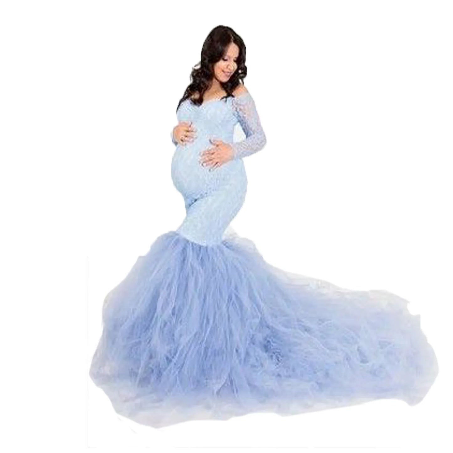 Elegant Lace Maxi Maternity Gown for Stunning Pregnancy Photos - Long Sleeve Dress for Expecting Moms