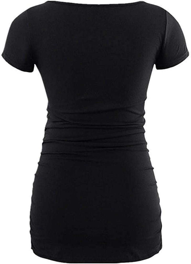 Chic Short Sleeve Maternity Shirts for Expecting Moms - Casual Graphic Pregnancy Announcement Tees with Ruched Sides