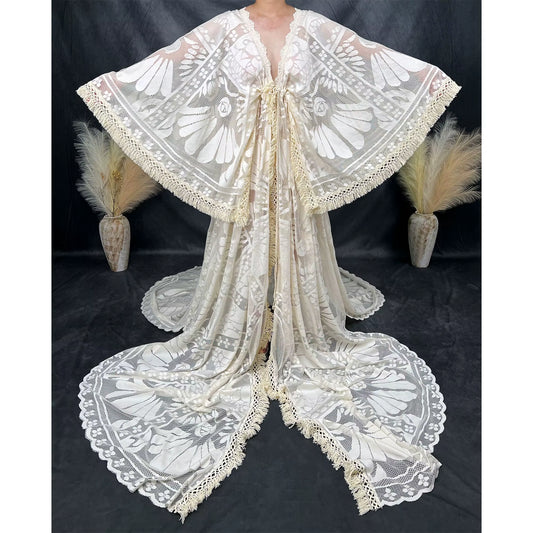 Long Train Maternity Photo Shoot Maxi Gown Dress Evening Party Costume Boho Beige Dresses for Pregnant Woman Props