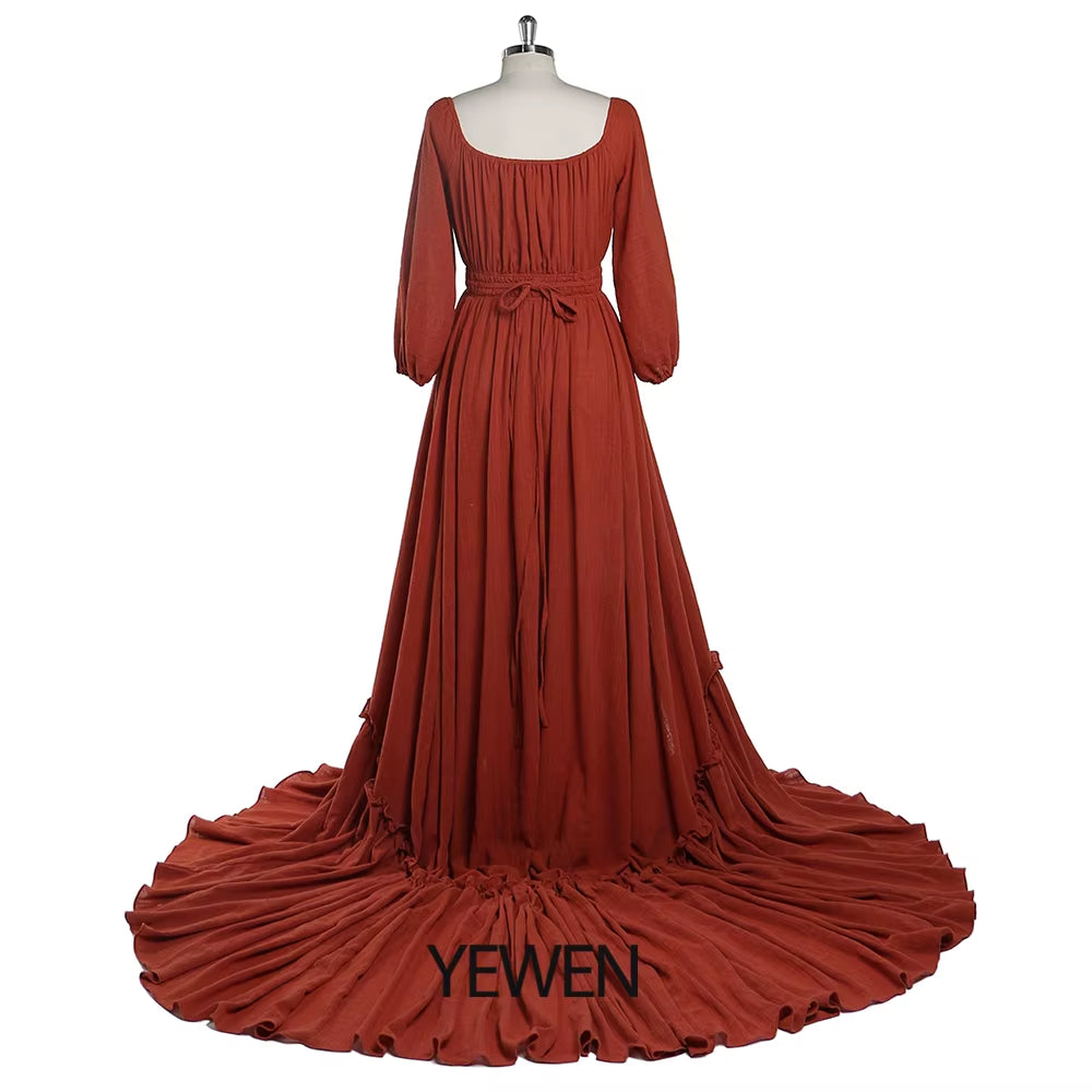 Off Shoulder Long Sleeves Cotton Maxi Maternity Dresses for Photoshoot High Slit Baby Shower Gown for Pregnant Woman YEWEN 2021