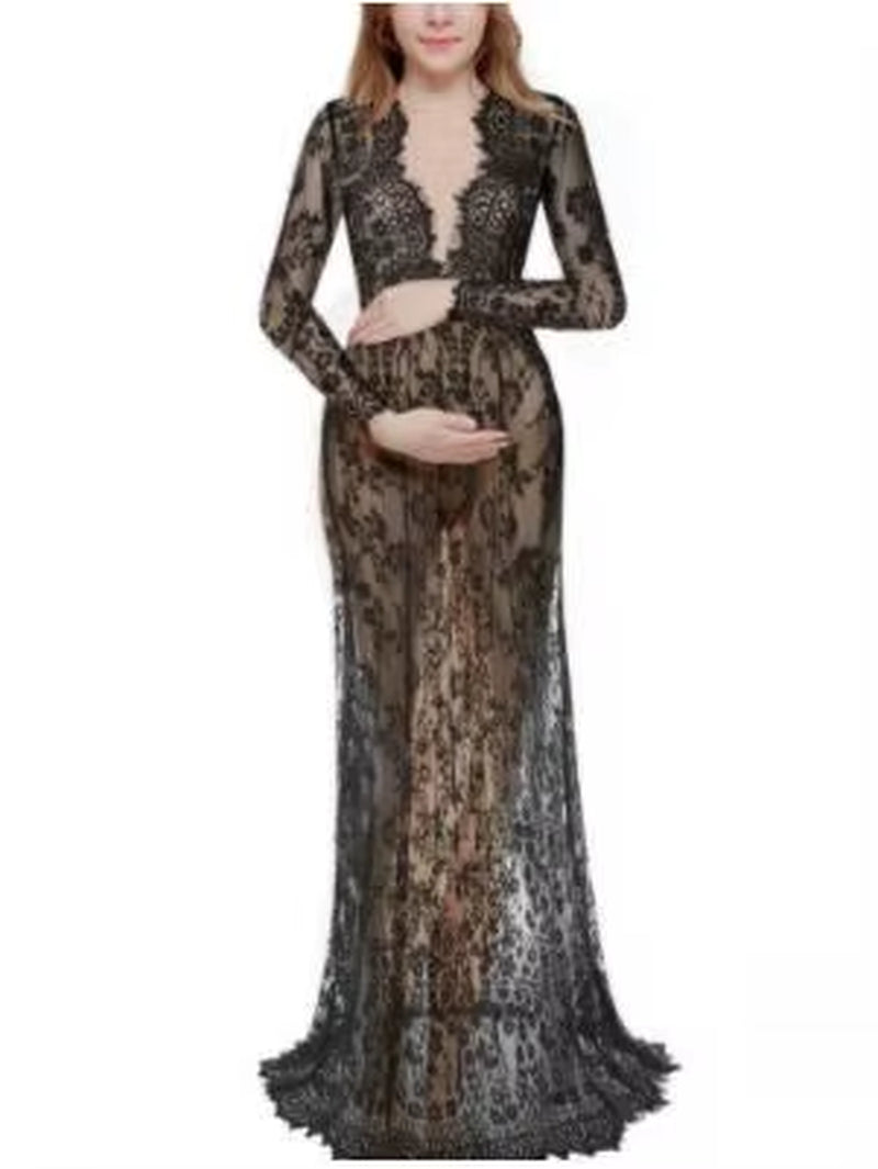 Pink Maternity Dresses Photography Props Shoulderless Pregnancy Long Dress for Pregnant Women Maxi Gown Baby Showers Photo Shoot