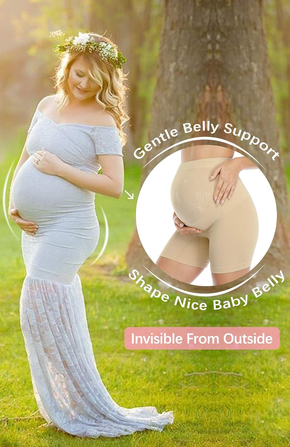 Women'S Maternity Shapewear Seamless Pregnancy Underwear Belly Support High Waist Mid-Thigh Panties Shorts