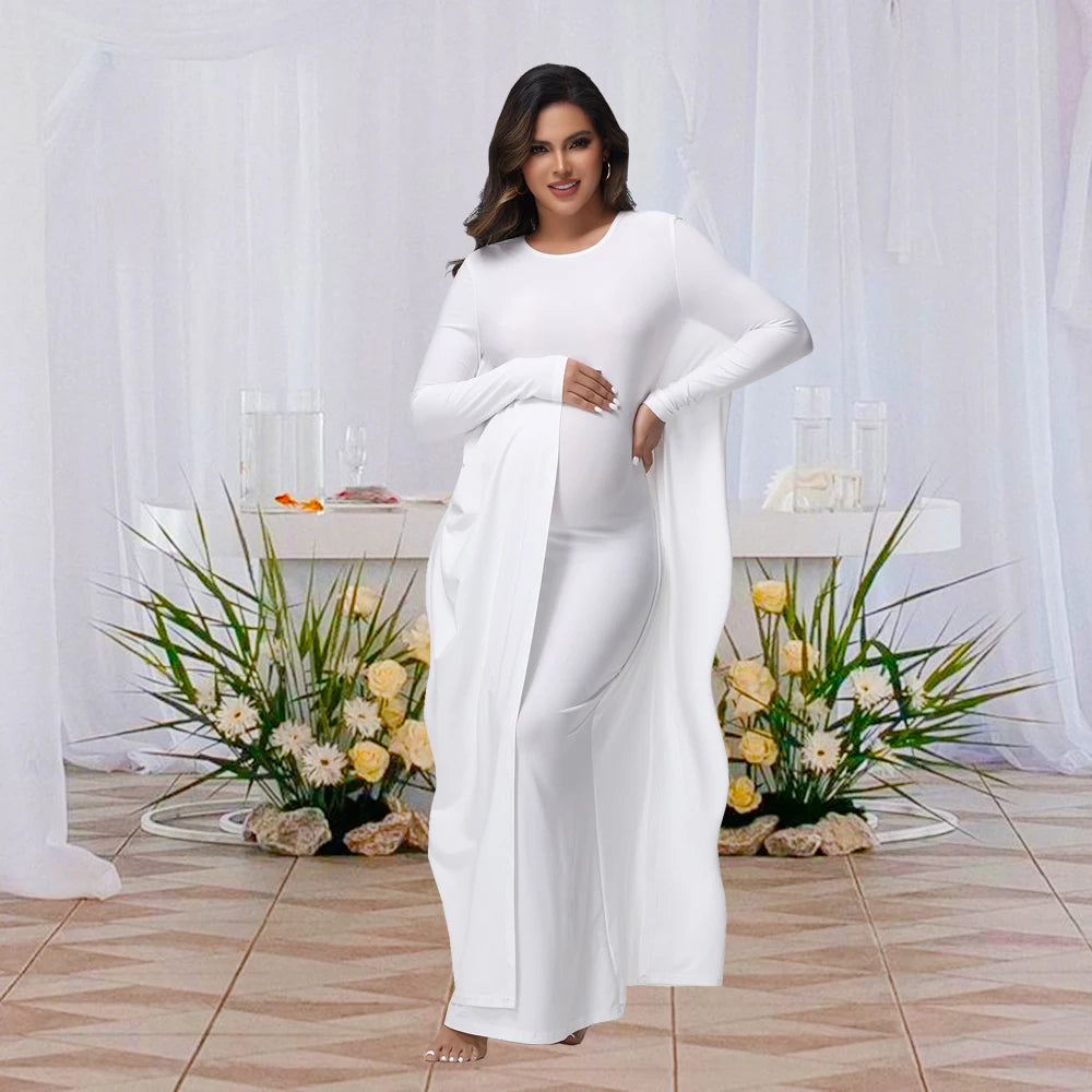 Women Pregnancy Photoshoot Maxi Gown Elegant Batwing Sleeve Bodycon Long Maternity Dress for Photography