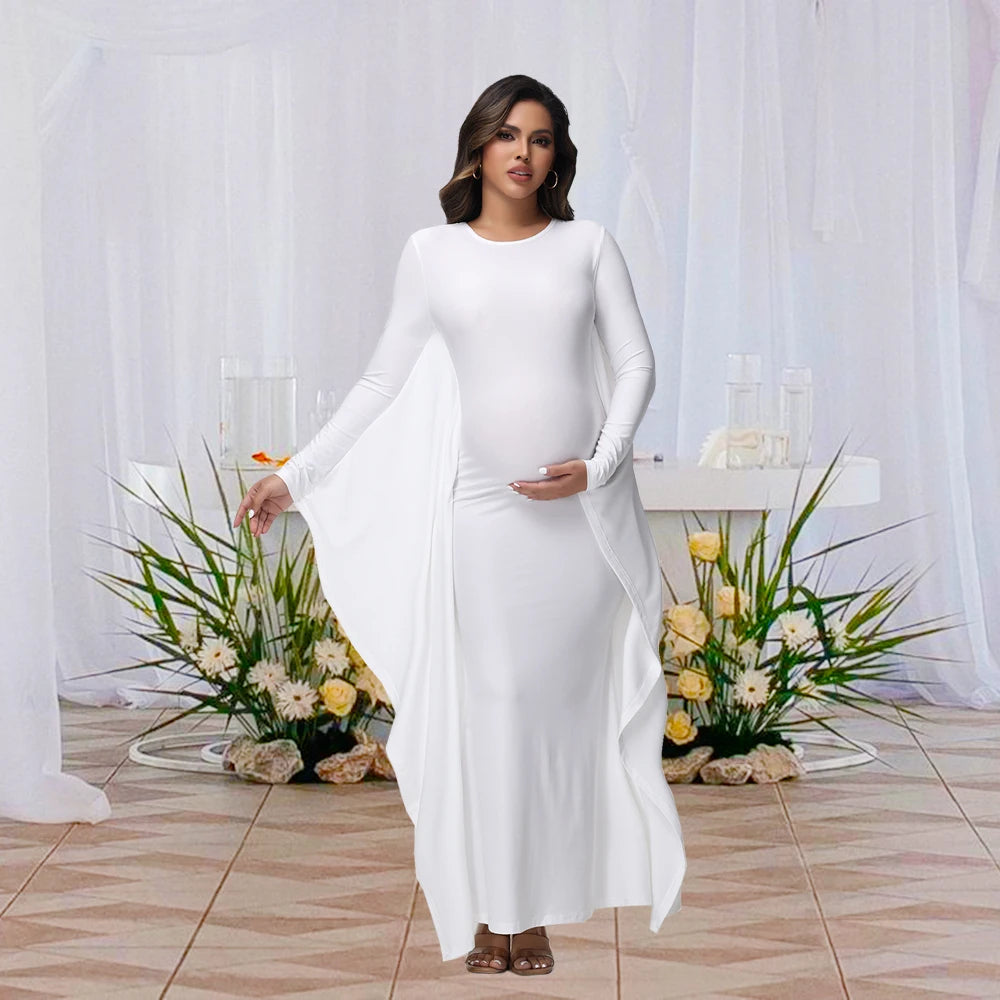 Women Pregnancy Photoshoot Maxi Gown Elegant Batwing Sleeve Bodycon Long Maternity Dress for Photography
