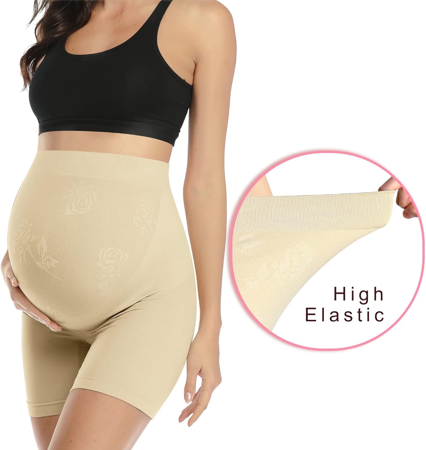 Women'S Maternity Shapewear Seamless Pregnancy Underwear Belly Support High Waist Mid-Thigh Panties Shorts