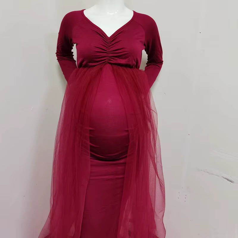 Pink Maternity Dresses Photography Props Shoulderless Pregnancy Long Dress for Pregnant Women Maxi Gown Baby Showers Photo Shoot