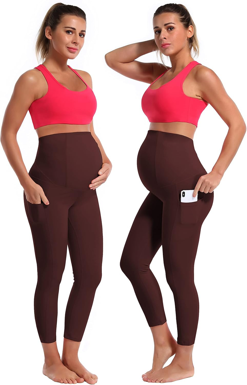 Maternity Yoga Leggings - Over the Belly Soft Stretchy Capris with Pockets for Comfortable Pregnancy Workouts (22"/26")