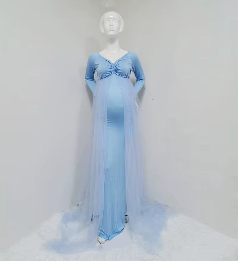 Pink Maternity Dresses Photography Props Shoulderless Pregnancy Long Dress for Pregnant Women Maxi Gown Baby Showers Photo Shoot